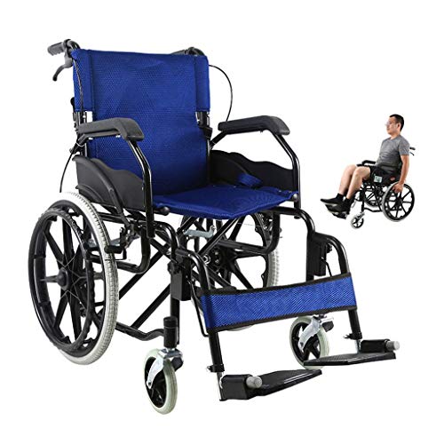 AOLI Faltbare Rollstuhl, Ältere behinderte Kinder mit Faltrollstühle, Ultra-Light-Rollstühle, Rollstuhl Rollstühle, Manuell Tragbare Rollstühle, Grün,Blau