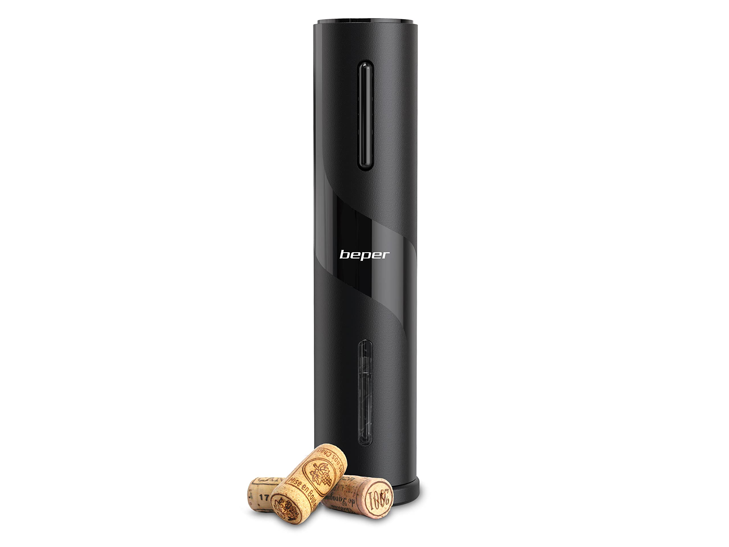 BEPER P102ACP100 Korkenzieher Wein Elektrisch mit Weinflaschenschneider - Wiederaufladbarer Elektrischer Flaschenöffner mit USB-Kabel, Schwarz