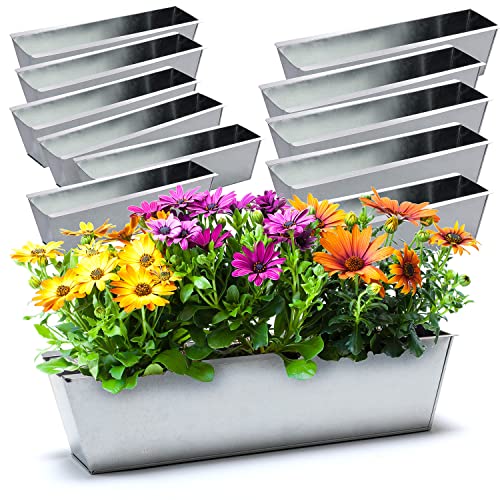 BigDean 12er Set Pflanzkasten für Europalette - aus Metall verzinkt - 38x12,5x9cm groß - Zinkkasten Blumenkasten Balkonkasten Blumenkübel Paletten-Einsatz Pflanzkübel Blumentopf Garten Balkon