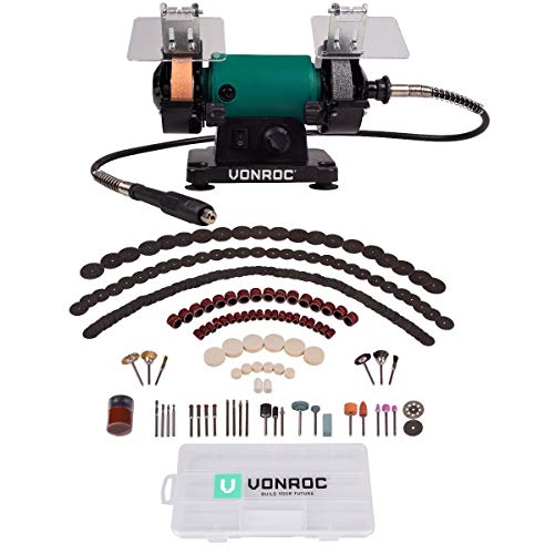 VONROC Doppelschleifer/Doppelschleifmaschine/Multifunktionswerkzeug 150W - 75mm mit flexibler Welle - Inkl. 192 Zubehörteile