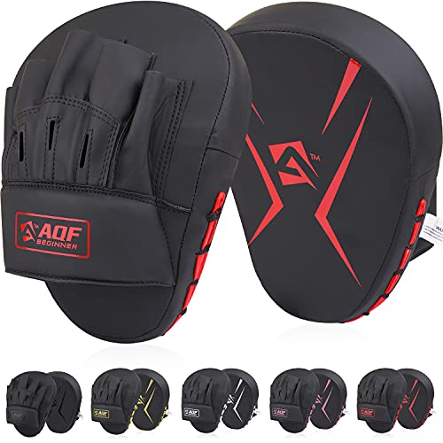 AQF Boxing Pads für Training - Punching Pads Muay Thai Rex Leder Gebogene Boxhandschuhe für MMA, Kickboxen, Karate, Sparring & Kampfsportarten Pads (Rot)