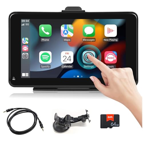 7 Zoll Touchscreen Autoradio mit CarPlay, Android Auto, Bluetooth und SpiegelLink Für LKW, Wohnmobile und Campingautos, inkl. 64GB Speicherkarte und Saugnapfhalterung