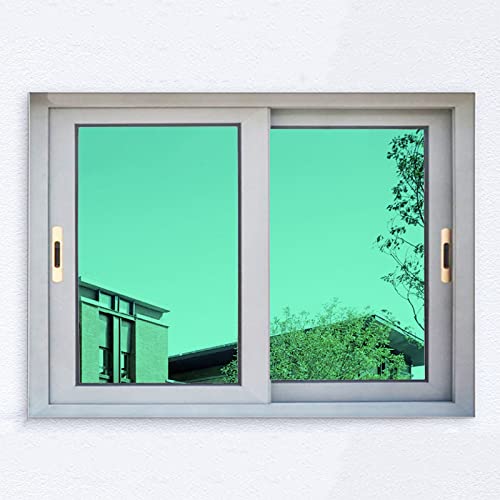 YUJIANHUAA Fensterfolie Spiegelfolie Sichtschutzfolie Selbstklebend Fenster Folie,Blickdicht Sonnenschutz Dekorfolie,Wärmeisolierung Anti-UV,für Büro Wohnzimmer Küche,Grün (110x500cm(43x197in))