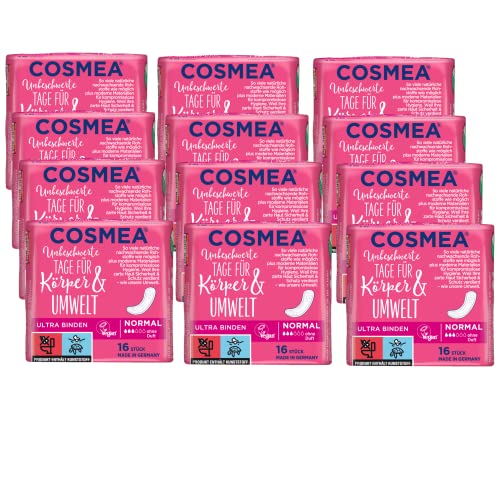 Cosmea Ultra Binden Vorteilspack, Hygiene-Einlagen aus nachwachsenden Rohstoffen. Damen-Hygiene im Einklang mit der Natur (Normal (12x16 Stück))