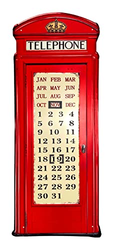 Crispe home & garden XXL Dauerkalender - Telefonzelle - 74 x 30 cm - 3D, geprägt, aus Metall, rostfrei, retro, Vintage-Design Wandkalender Kalender