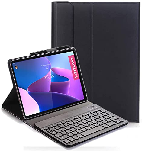 YHFZR Tastatur Hülle für Lenovo Tab P12 Pro, [AZERTY] Ultradünn Flip Entfernbar Drahtloser Keyboardständer Ledertasche für Lenovo Tab P12 Pro 12,6 Zoll, Schwarz