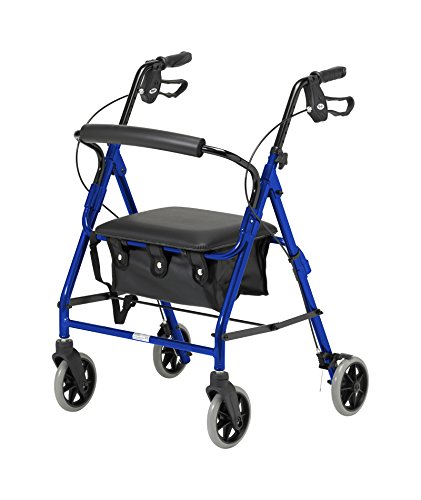 Days Lightweight Folding Four Wheel Rollator Walker with Padded Seat, Lockable Brakes, Ergonomic Handles, and Carry Bag, Limited Mobility Aid, Blue, X-Small, (Eligible for VAT relief in the UK)