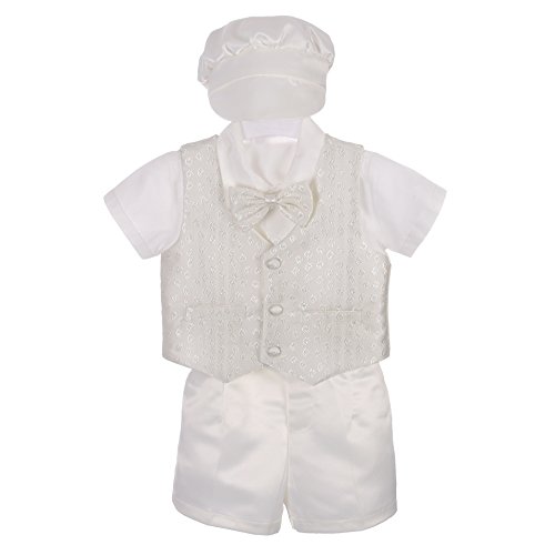 Lito Angels Baby Jungen 4 Teiliges Anzug Set mit Taufhaube, Taufe Taufkleidung Taufanzug Kurzarm, Größe 12-18 Monate 86, Elfenbein