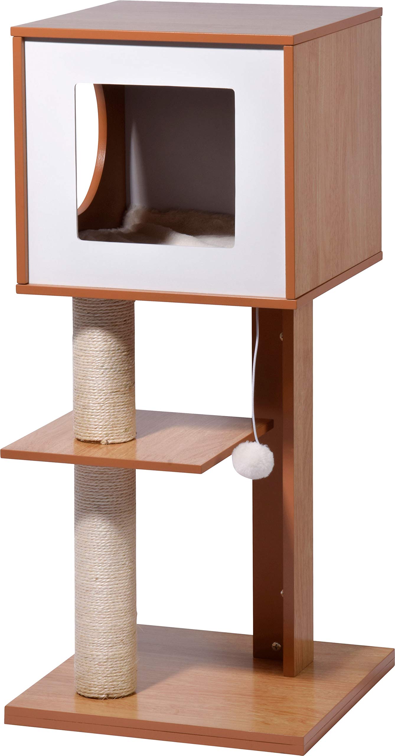 dobar® 35279FSCe Katzen Kratzbaum "Susy" - Katzenmöbel mit Kratzsäule und Spielball - Katzenhöhle mit flauschigem Katzenbett - 49 x 40 x 91 cm - Braun/Weiß