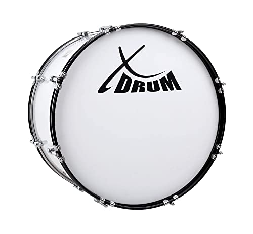 XDrum MBD-220 Marsch Bass Trommel, Fußball Pauke 20" x 12" (6,5 kg, 4 Ösen, Spannschrauben, inkl. Paar Schlägel, Tragegurte, Stimmschlüssel) weiß
