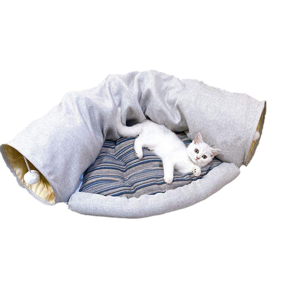 Mengyu Katzenhöhle Katzenbett, Katze Tunnel Spielzeug und Bett 2 in 1, Klappbar Abnehmbarer Warm Plüsch Bett mit Kratzern Ball für Welpen Kätzchen Kitty (Stil#7)