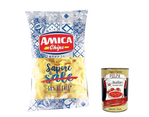 12x Amica Chips Patatine Sapori di Sale 175g, Kartoffelchips -50% des Salzes + Italian gourmet polpa 400g