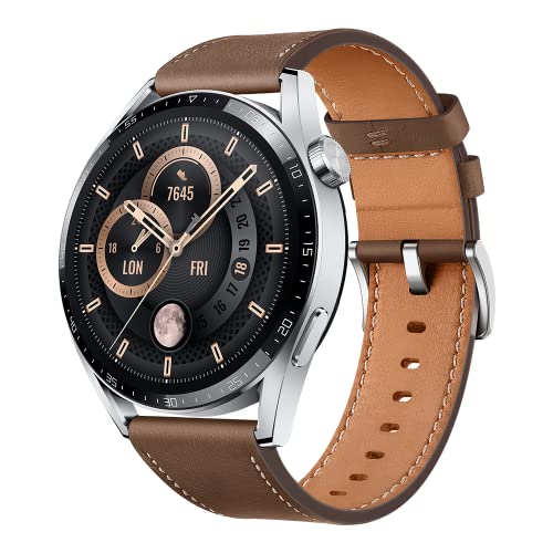 HUAWEI WATCH GT 3 46mm Smartwatch, lange Akkulaufzeit, ganztägige SpO2-Überwachung, KI-Lauftrainer, genaue Herzfrequenzüberwachung, 100+ Trainingsmodi, Brown Leather, 30 Monate Garantie