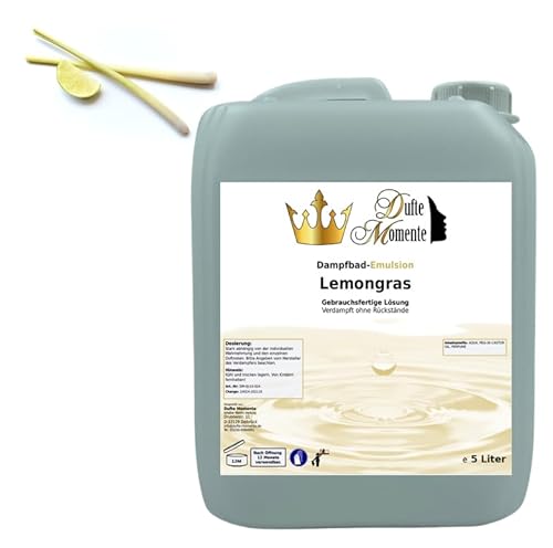 Dampfbad Emulsion Lemongras - 5 Liter - gebrauchsfertig für Dampfbad, Dampfdusche, Verdampferanlagen in Premium Qualität von Dufte Momente …