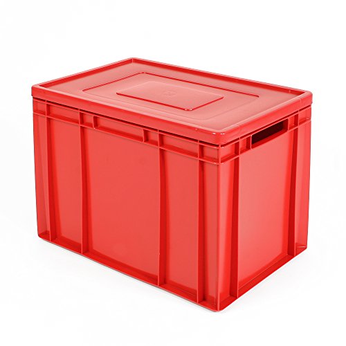 Stapelbehälter mit Deckel, Industriequalität, Euro-Maß LxBxH 600x400x420 mm, 83 Liter, lebensmittelecht, rot