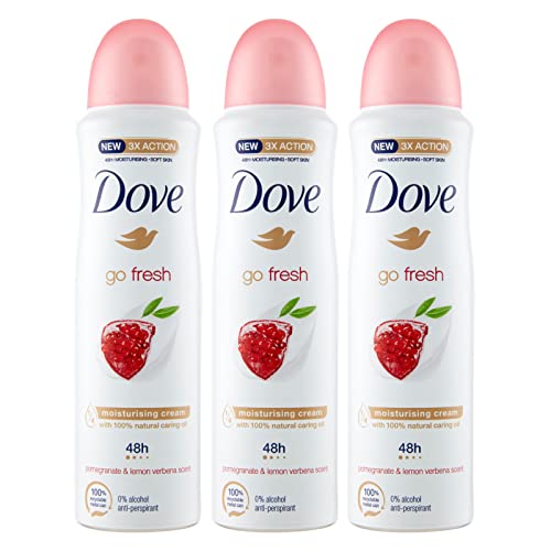 3 x Dove Deodorant Go Fresh Granatapfel und Cedrina 0% Alkohol Anti-Transpirant - 3 Deodorants Spray 150ml