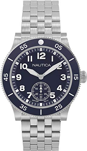 Nautica Herren Analog Quarz Uhr mit Edelstahl Armband NAPHST005