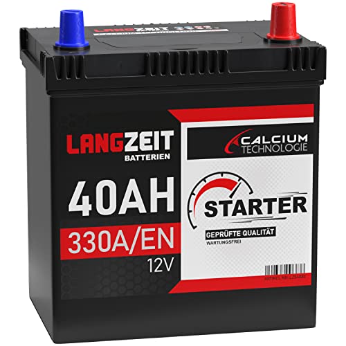 LANGZEIT ASIA Autobatterie 40Ah 12V 330A/EN ASIA Batterie Plus-Pol Rechts 30% mehr Startleistung ersetzt 35Ah 36Ah 38Ah 42Ah