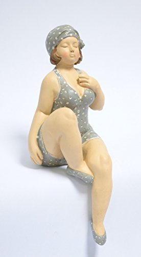 Dekofigur Figur Pin Up Girl Rubensdame Badeanzug Schwimmbad Kantensitzer H 29 cm