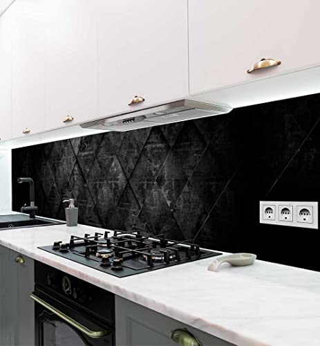 MyMaxxi - Selbstklebende Küchenrückwand Folie ohne Bohren - Motiv Dunkles Mosaik schwarz 60cm hoch- Klebefolie Wandtattoo Wandbild Küche - Wand-Deko - Retro Orientalisch Abstrakt Kunstwerk -