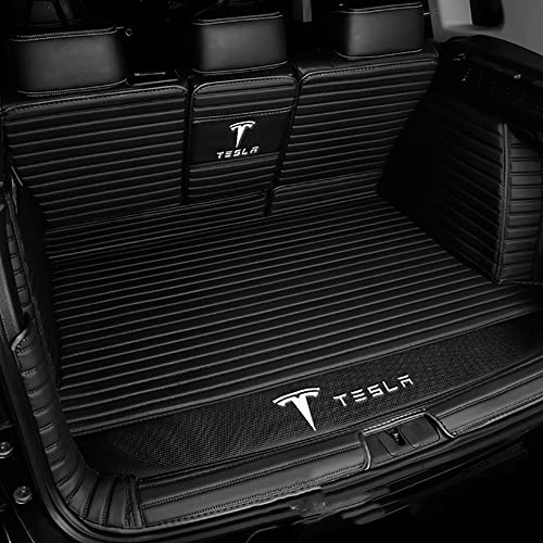 HOWWO Leder Kofferraummatten Kofferraumwanne, für Tesla Model Y 2020-2021 Auto Lederschutzunterlage Schutzpolster Styling Interieur Dekorations Zubehör