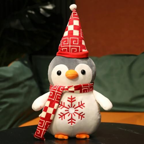 SHUOHONG Cartoon-Weihnachtsstil-Pinguin-Plüschpuppe, niedliches Neujahrsmaskottchen-Kissen-Plüschtier, Pinguin-Spielzeug, 25 cm, 3