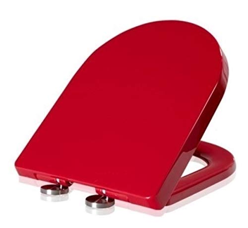 Moderne D-förmige WC-Toilettenschüssel mit Soft-Close-Sitz, leicht zu reinigende und starke Top-Fix-Scharniere, Toilettendeckel-Sitzabdeckung (rot),Rot-41~44cm*34cm