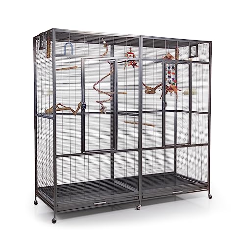 Montana Cages ® | New Sydney II - ca. 180 x 70 x 180 cm | Antik | Doppelvoliere, Vogelvoliere XXL für Wellensittiche, Finken, Kanarien
