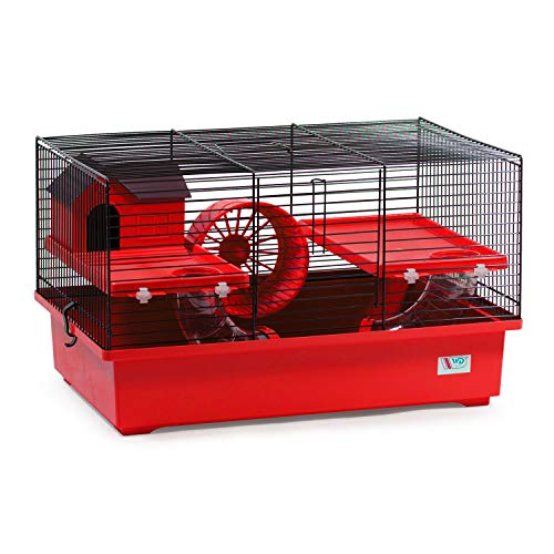 decorwelt Hamsterkäfige Rot Außenmaße 49x32,5x29 Nagerkäfig Hamster Plastik Kleintier Käfig mit Zubehör