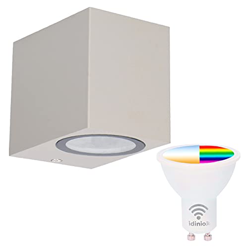 proventa® WallCube Außenleuchte grau IP44 inkl. Smart Home Spot RGBW