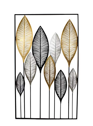 DARO DEKO Metall Wand-Bild Blätter im Rahmen 60 x 100cm