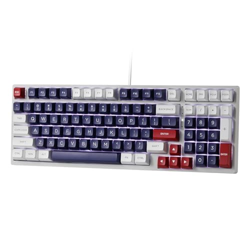 LTC NB981 Nimbleback Mechanische Tastatur mit 98 Tasten, 96 % Gaming-Tastatur mit weißer Hintergrundbeleuchtung, roter Schalter, Mecha-Blau