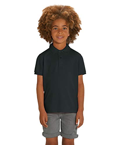 Hilltop Hochwertiges Kinder Poloshirt aus 100% Bio-Baumwolle für Mädchen und Jungen. Eignet sich hervorragend zum bedrucken. (z.B.: mit Transfer-Folien/Textilfolien),122/128,Schwarz