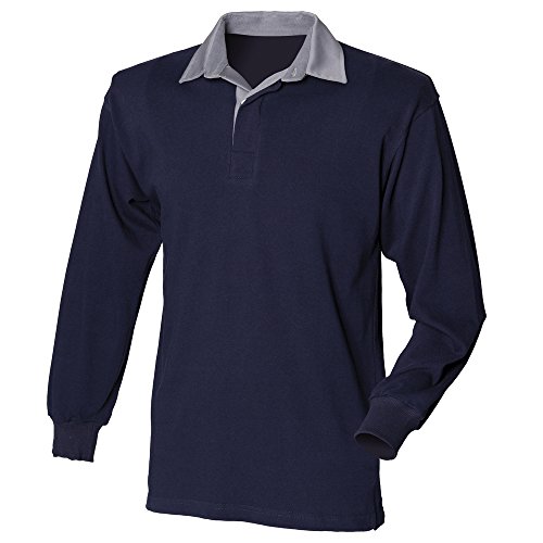Front Row Long sleeve original rugby shirt Navy/ Slate collar 2XL
