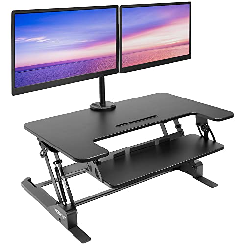 Mount-It! Sit Stand Stand Schreibtisch Konverter mit Dual Monitor Mount Combo, ergonomisch höhenverstellbar Tischplatte Schreibtisch schwarz (MI-7934)