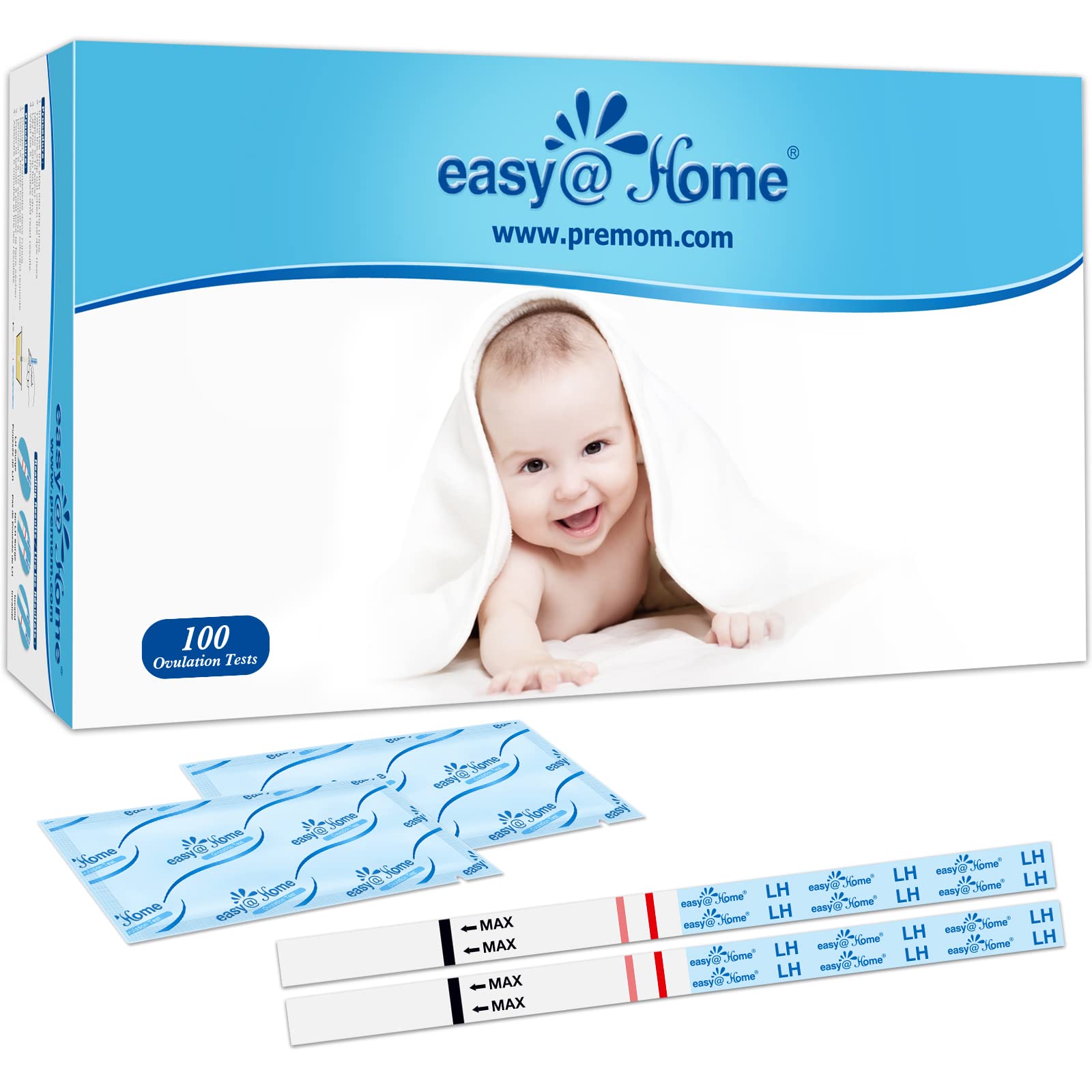 Easy@Home 100 Ovulationstest Kinderwunsch Fruchtbarkeitstest für Frauen Eisprung 25 mIU/ml mit Optimaler Sensitivität - Unterstützt von Premom Fertilitätsmonitor Ovulation APP - 100 LH Test