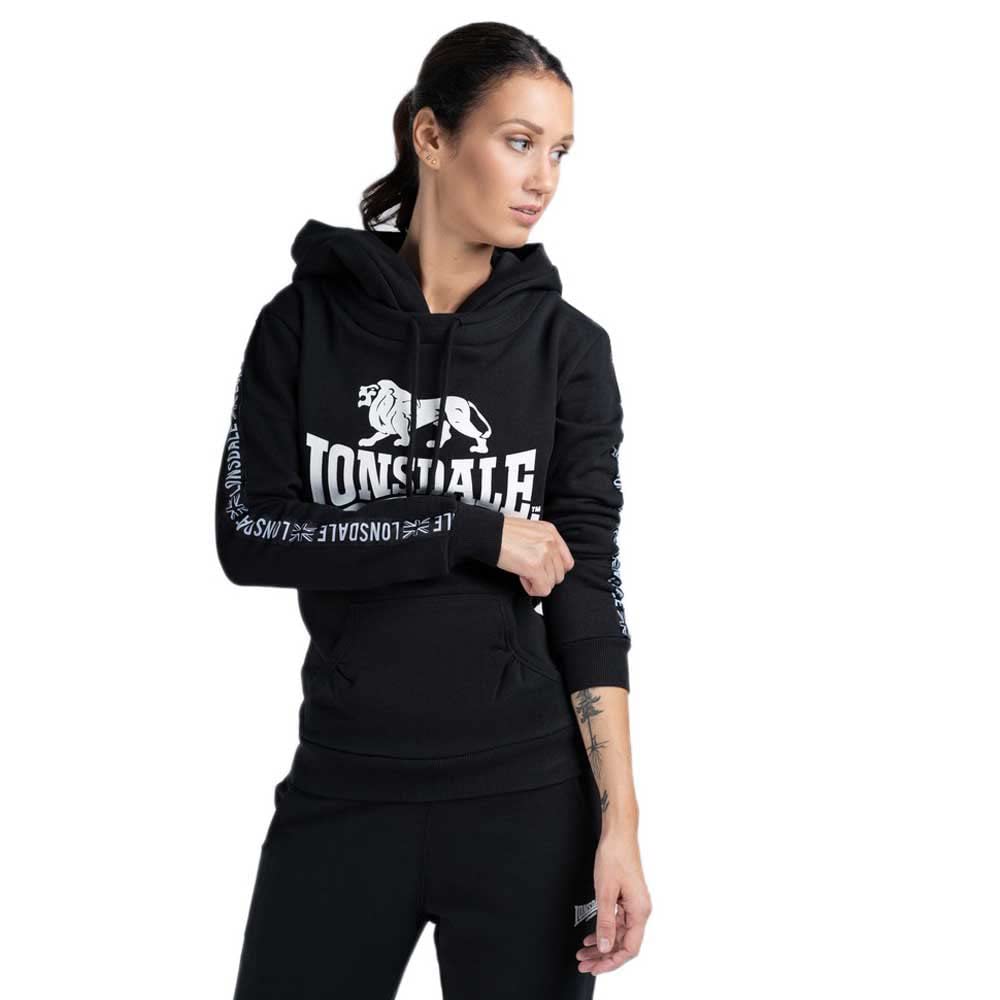 Lonsdale Damen mouw Hooded Sweatshirt, Schwarz, M EU