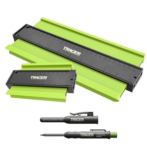 TRACER Konturenlehre und Tiefloch-Bleistift-Set, 130 mm und 250 mm, präzise Profilwerkzeuge, 2 x Messgeräte und Zimmermannsbleistifte