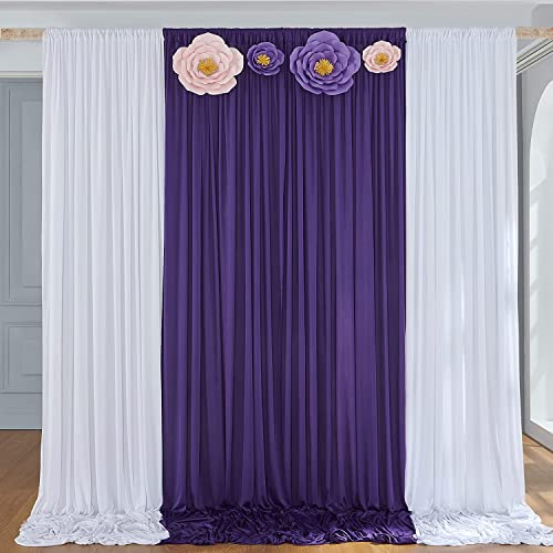 HBBMAGIC 4 Platten Faltenfreier Hintergrund Vorhang für Einhorn Elephant Party 2 Platten 1.5×3m weißer+2 Platten 1.5×3m Lila Hintergründe Vorhänge für Hochzeit Baby Dusche Party Fotowand