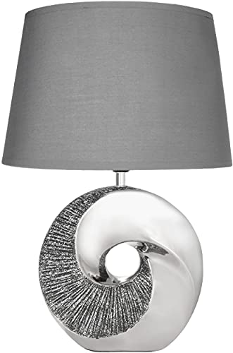 BRUBAKER Tisch- oder Nachttischlampe Silber Stein Ring - Moderne Tischleuchte mit Keramikfuß - 42,5 cm Höhe, Chrom Grau