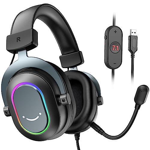 FIFINE Gaming Headset mit Mikrofon, Over Ear Kopfhörer mit Kabel, USB Headset für PC PS4 PS5, Headphone mit 7.1 Surround Sound für Esport Gaming, RGB, 3 EQ Modi, Ohrpolster - H6