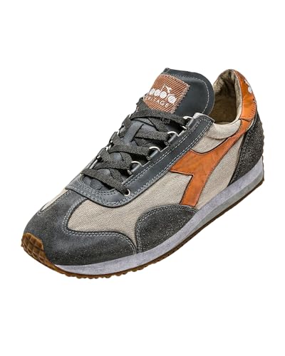 Diadora Heritage Herren Schuhe Equipe H Dirty Stone Wash Evo 174736 Grau Beige aus Leinwand und Wildleder Farbe Nebel Beige, Grau Nebel, 42.5 EU