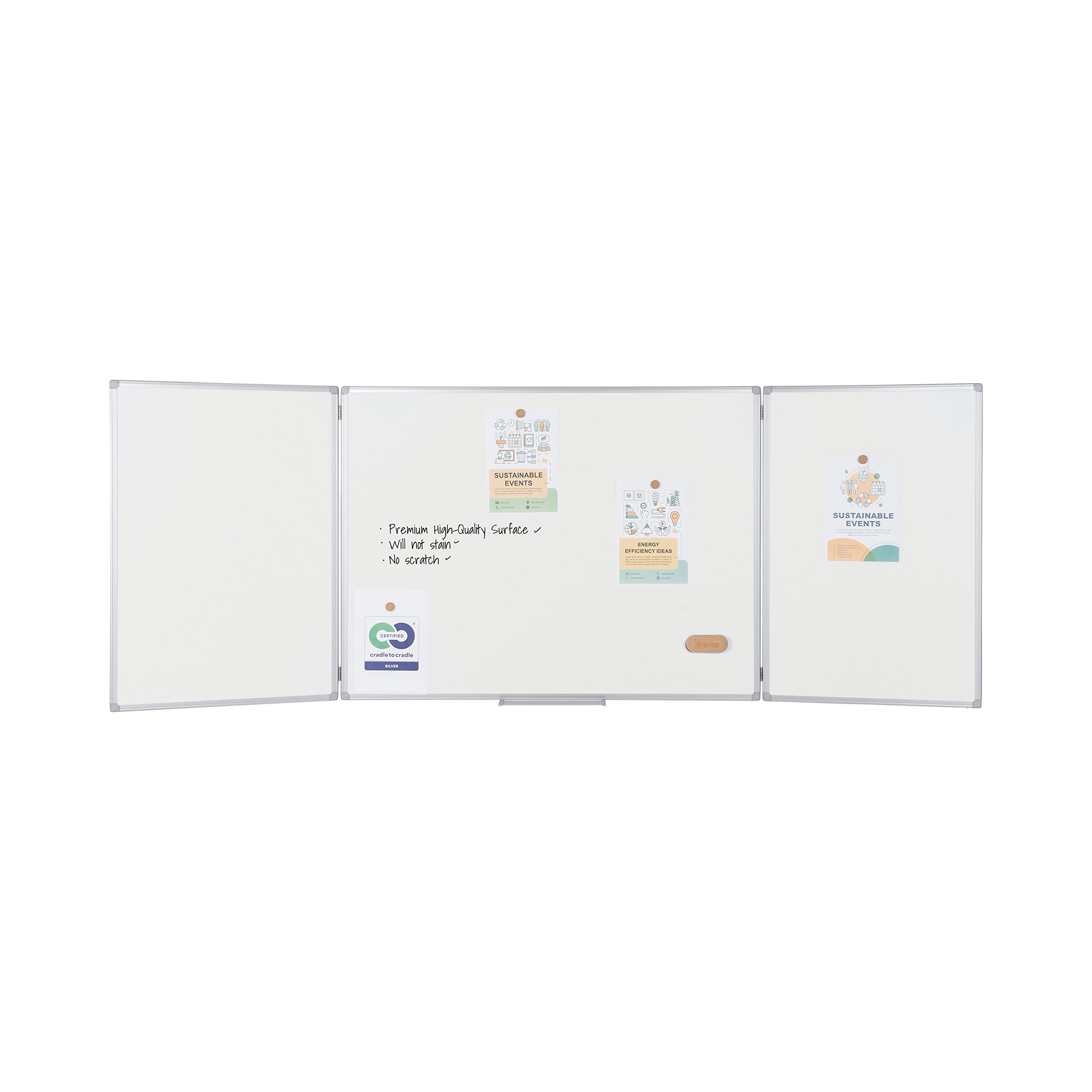 Bi-Office Earth Trio - Whiteboard Klapptafel mit 3 Weißwandtafeln, Magnetisch Emaillierte Oberflächen, 120 x 90/240 x 90 cm