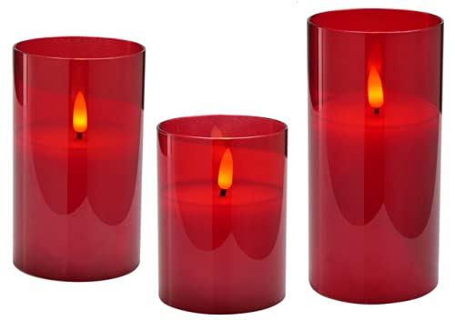 Klocke Dekorationsbedarf Wunderschöne LED Kerzen im Glas - 3er Set - Timer - Hochwertig & Realistisch - Kerzenset (Rot)