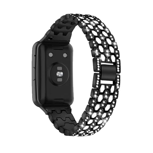 Edelstahl Armbänder für Huawei Watch Fit/ Fit Elegant/ Fit New Armband Damen, mit Strass Diamanten Glänzendes Metall Verstellbares Ersatzarmband Kompatibel mit Huawei Watch Fit Uhrenarmband (Schwarz)