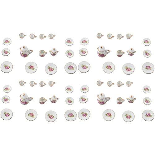 ZONTTR 60-teiliges Porzellan-Teeset, Miniatur-Lebensmittel, chinesische Rosen, Schalen, Tasse