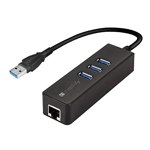 TECHly USB 3.0 Konverter [1x USB 3.0 Stecker A - 1x RJ45-Buchse] IDATA-USB-ETGIGA-3U2 inkl. 3-Port USB3.0 Hub