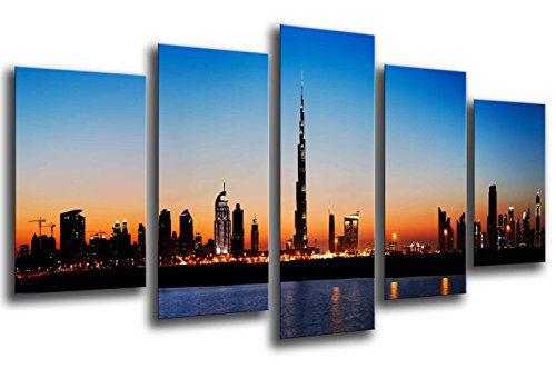 Wandbild - Dubai City Dusk, Wolkenkratzer, 165 x 62 cm, Holzdruck - XXL Format - Kunstdruck, ref.26084