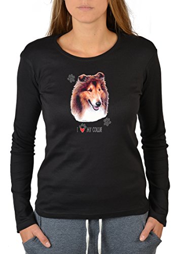 trag-das Marken Damen Langarm Shirt - Hunde Motiv Collie - Mädchen Langarmshirt Geschenk Weihnachten Geburtstag Frauen Rundhals