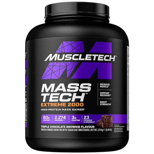 MuscleTech Extreme 2000 Mass-Gainer Proteinpulver, Muscle-Builder Molkenproteinpulver, Protein, Kreatin, Kohlenhydrate, Max-Protein Gewichtszunahme für Frauen und Männer